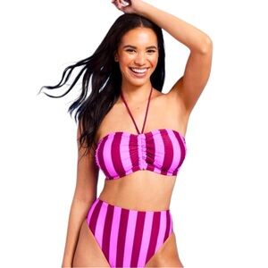 Shade & Shore Pink Striped Bikini | Medium